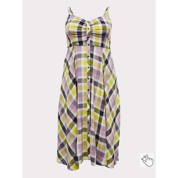 TORRID MULTI PLAID CHALLIS BUTTON FRONT MIDI DRESS SIZE 0 - Picture 8 of 10